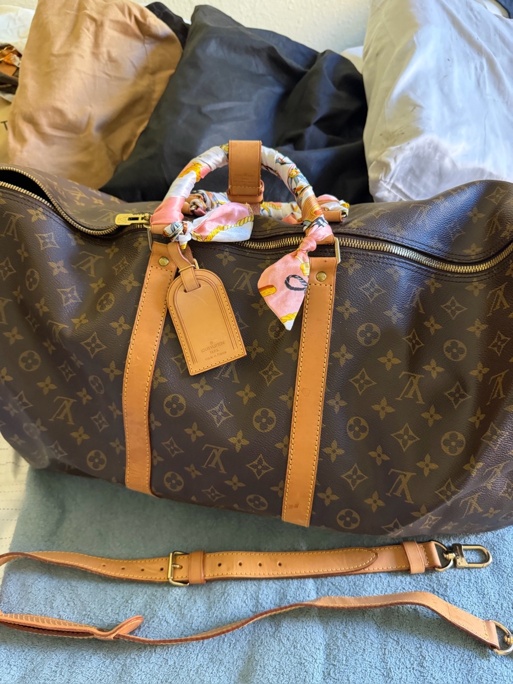 Louis Vuitton Monogram Canvas Travel Duffel with Tan Leather Trim